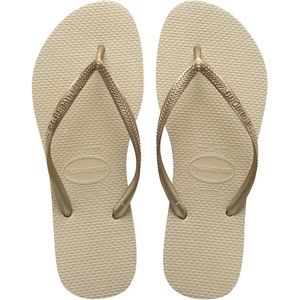 Havainas Women’s Rubber Flip Flops in Metallic Gold/Sand Grey Size 7/8